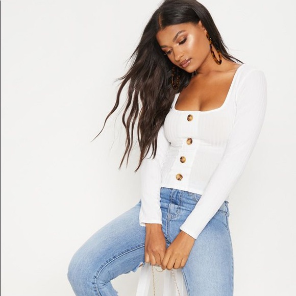 PrettyLittleThing Tops - Prettylittlething White long sleeve rib button top